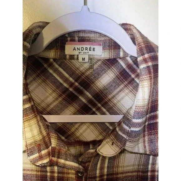 ANDREE By Unit Plaid Flannel Ombre Button Up Shirt Women’s Size Medium Boho - Picture 3 of 5